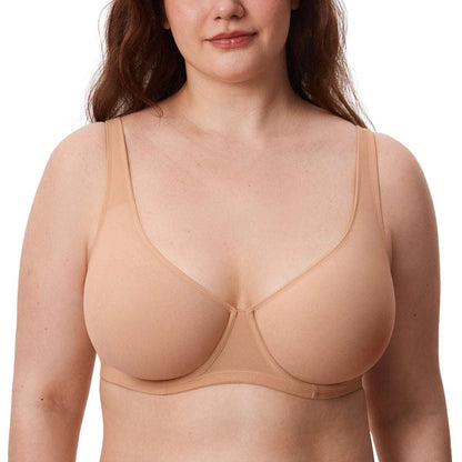 Cosnufy Sheer Mesh Balconette Underwire Full Coverage Unlined Bra