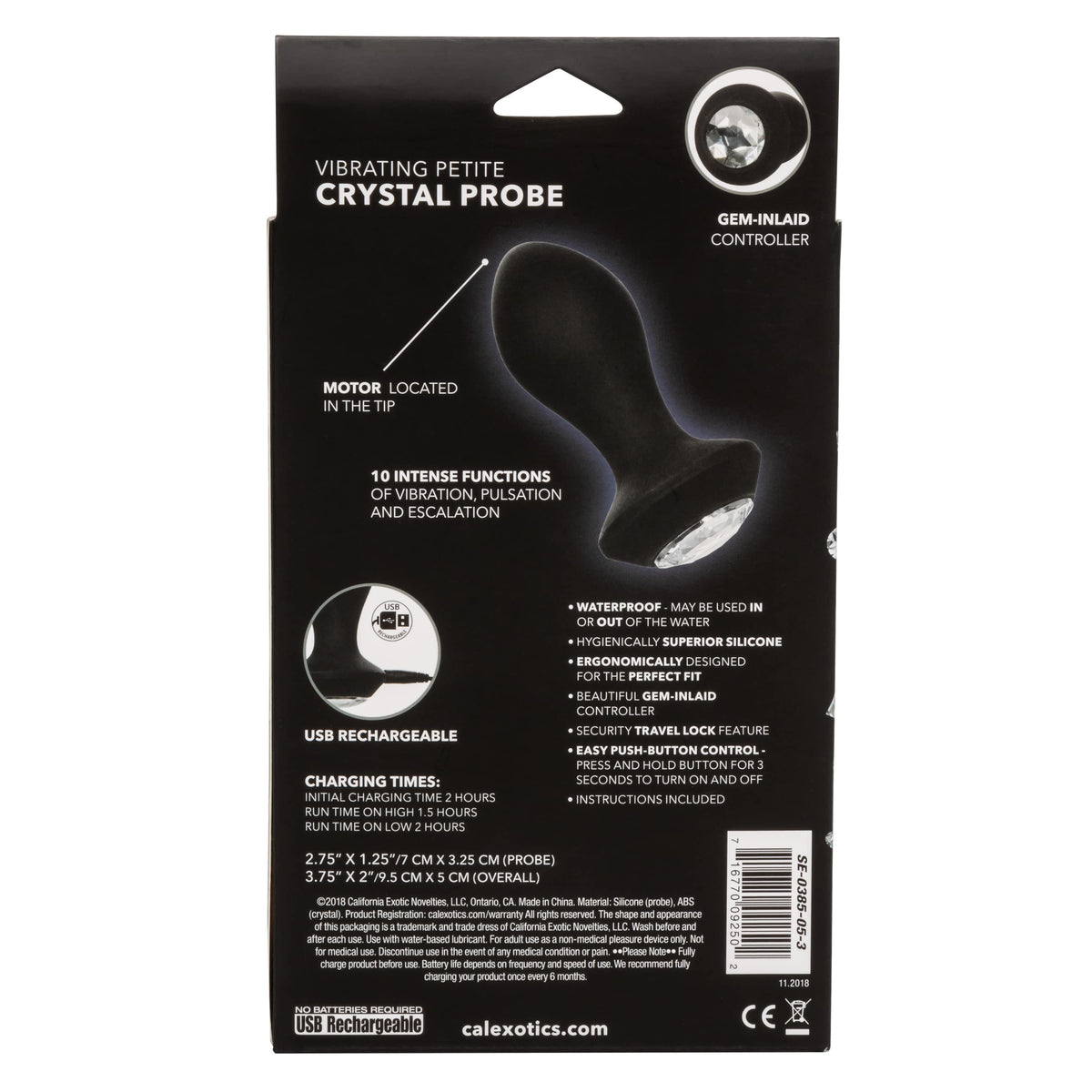CalExotics Power Gem Vibrating Petite Crystal Probe - Black