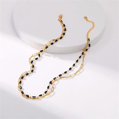 Black Acrylic & Goldtone Layered Chain Necklace