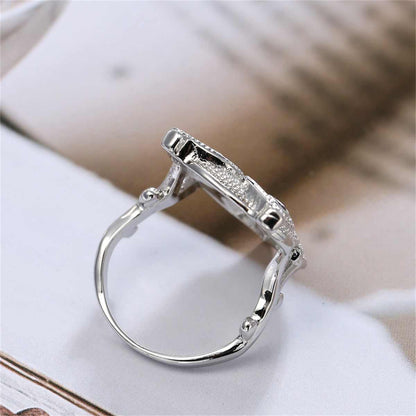 Cubic Zirconia & Silvertone Owl Ring