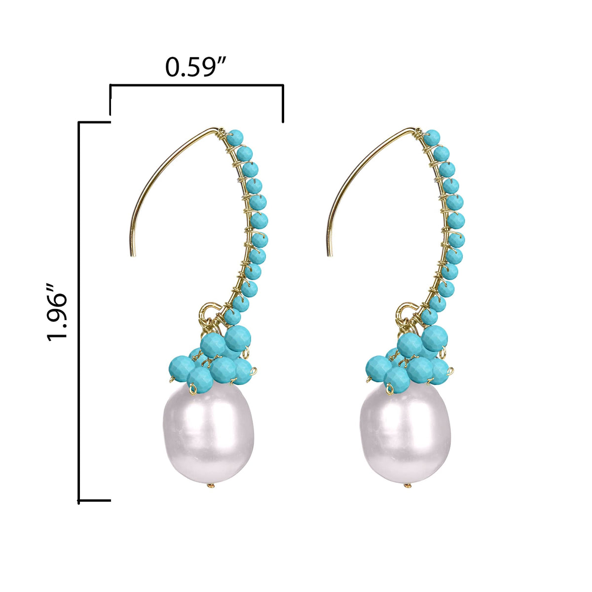 Dangle Freshwater Pearl and Turquoise Earrings 18K Plated Sterling Silver