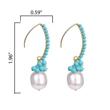 Dangle Freshwater Pearl and Turquoise Earrings 18K Plated Sterling Silver