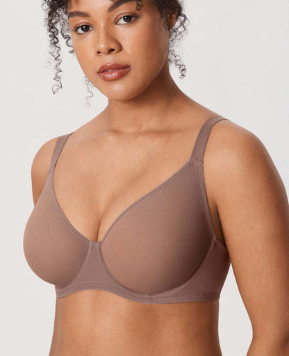 Cosnufy Sheer Mesh Plunge Underwire Full Coverage Bra