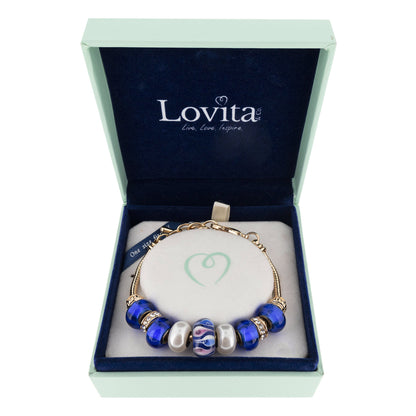 Lovita Charm Bracelet Gold Band Blue, Pink And White Teardrop