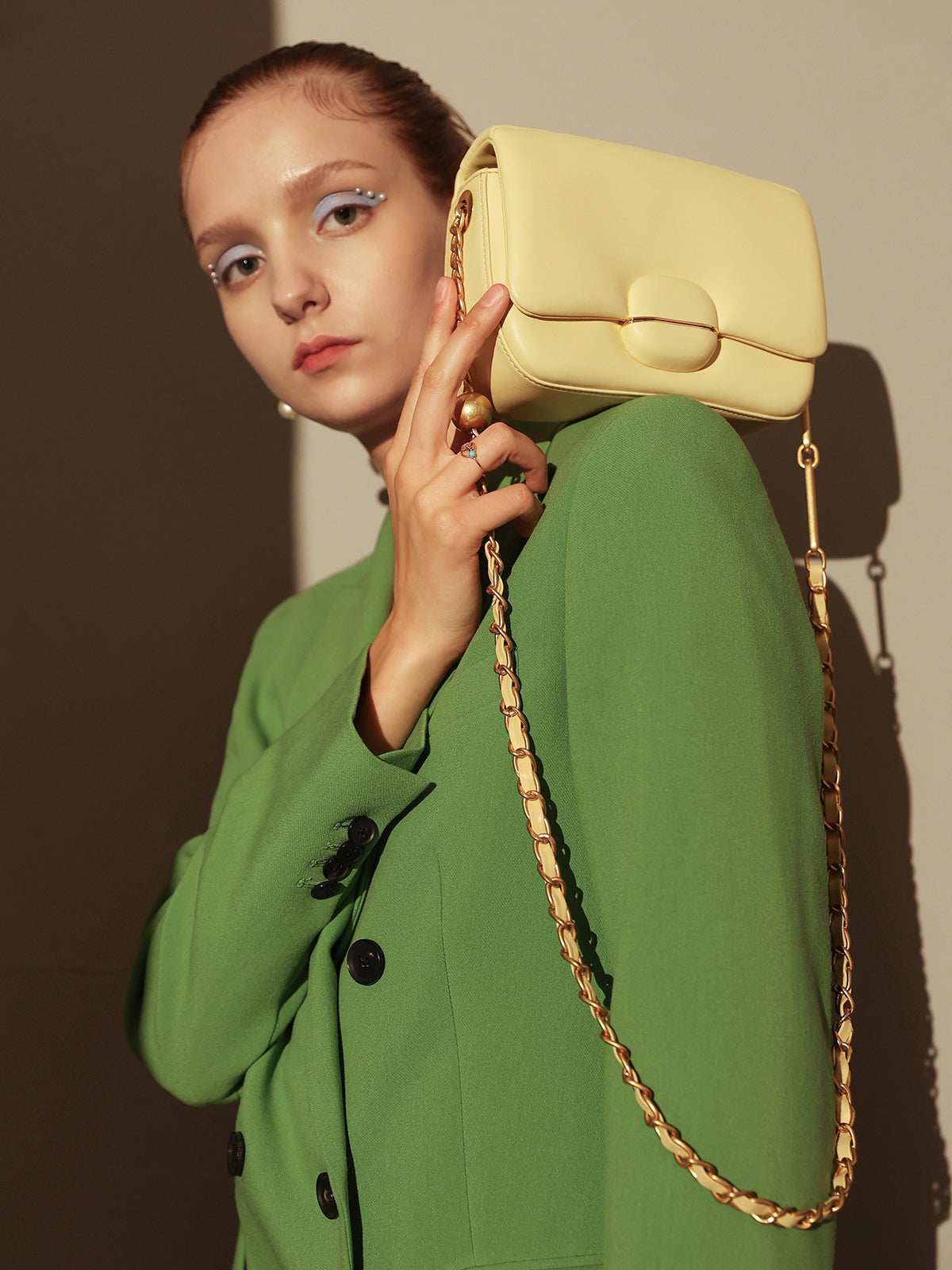 Structured Buckle Leather Shoulder Bag