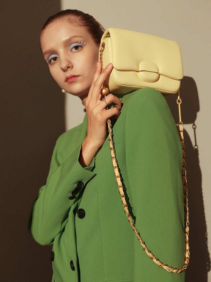 Structured Buckle Leather Shoulder Bag