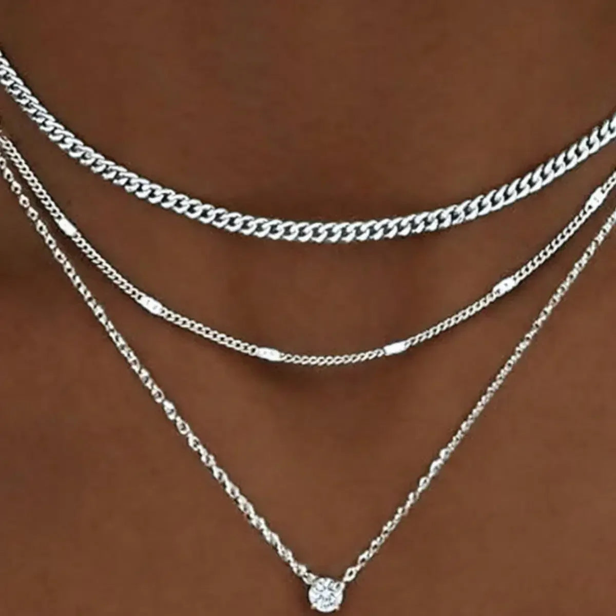 3 Layered CZ Solitaire Necklace for Women