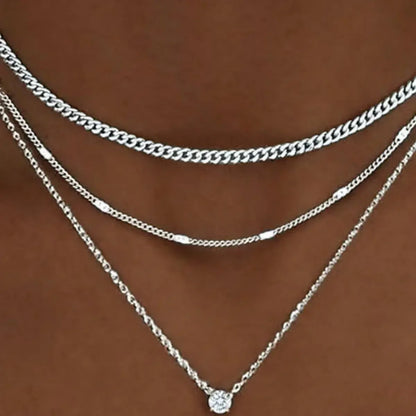 3 Layered CZ Solitaire Necklace for Women