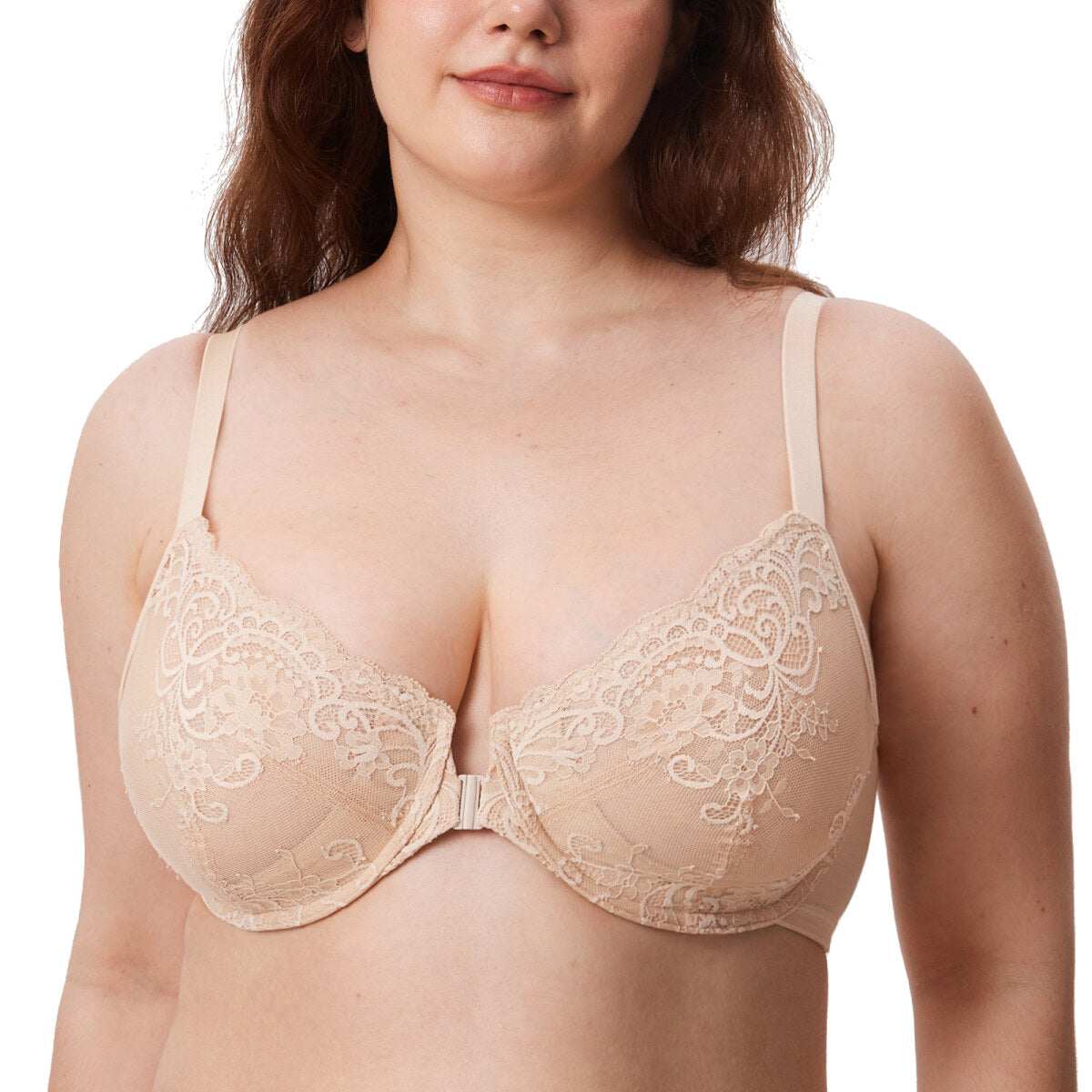 Front Closure Lace Underwire Plunge Bra