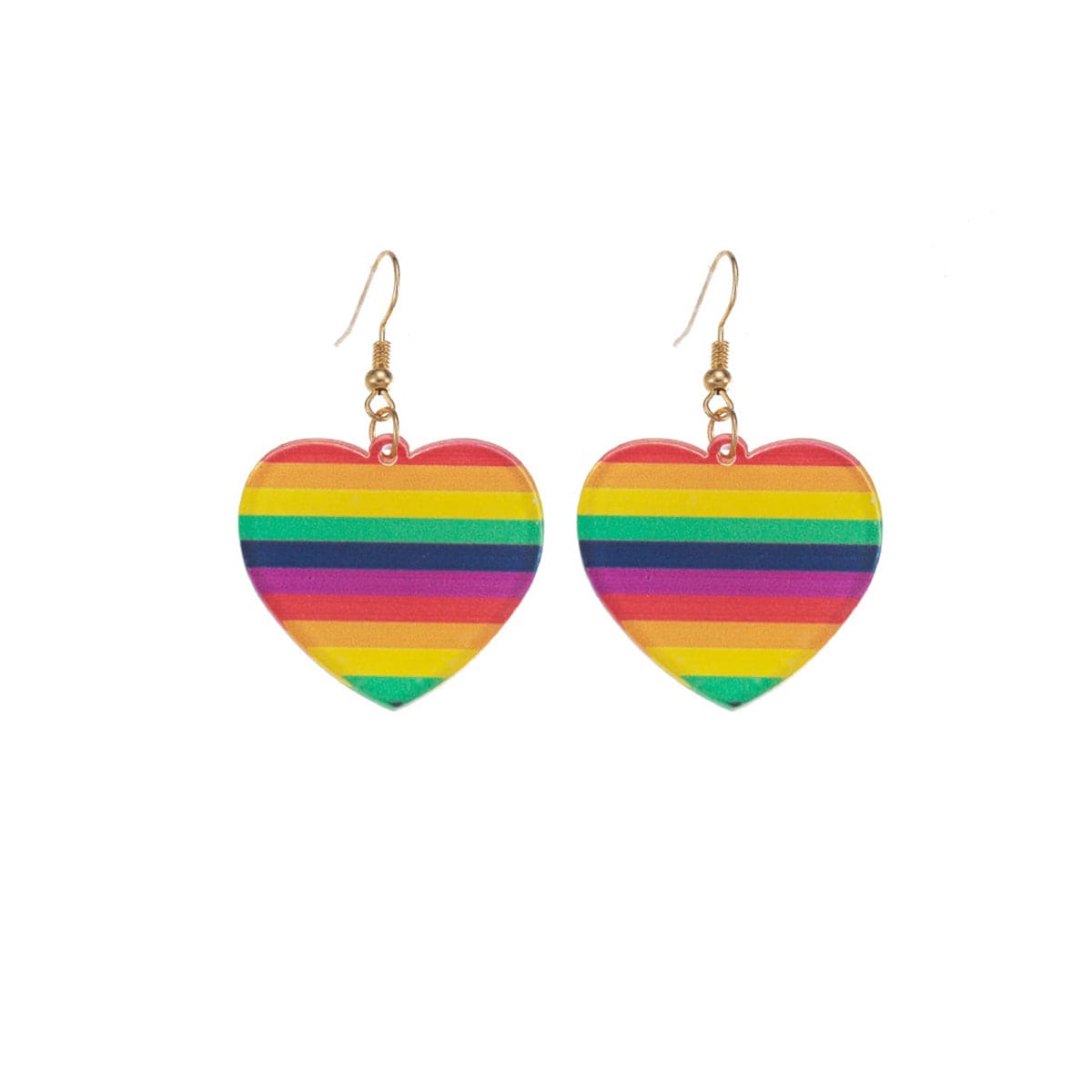 Acrylic & Goldtone Rainbow Heart Drop Earrings