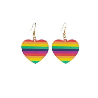 Acrylic & Goldtone Rainbow Heart Drop Earrings
