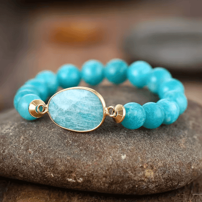 Amazonite Stone Goldtone Beaded Stretch Bracelet