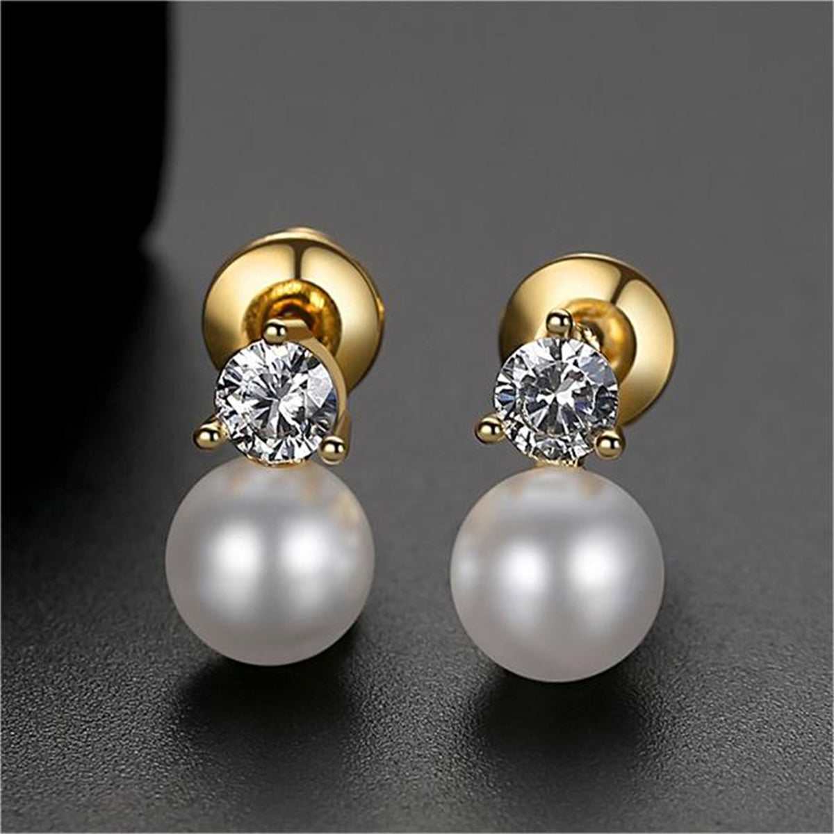 Cubic Zirconia & Pearl Goldtone Round Stud Earrings