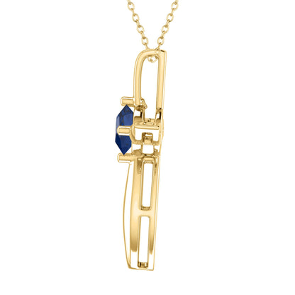 18K Gold Plated Sterling Silver 1.0CT Blue Sapphire Solitaire Cross Pendant with 18" Chain