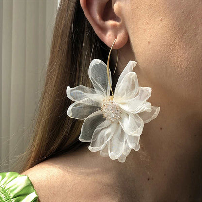 Black Polyster & Acrylic Goldtone Flower Huggie Earring