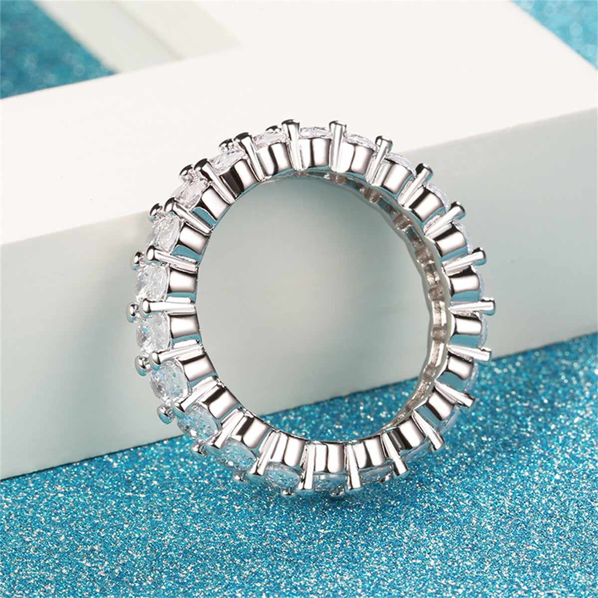 Clear Crystal & Silvertone Oval Band Ring