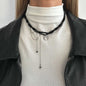 Black Acrylic & Silvertone Hammered Moon Pendant Tassel Necklace