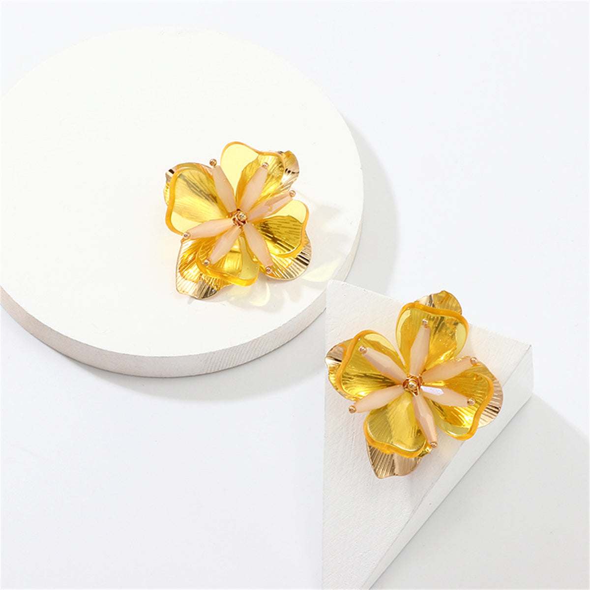 Acrylic & Goldtone Flower Stud Earrings
