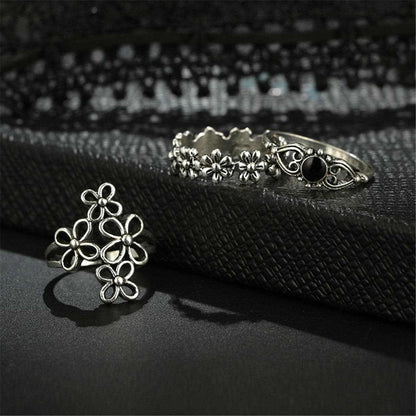 Black & Silvertone Botany Ring Set