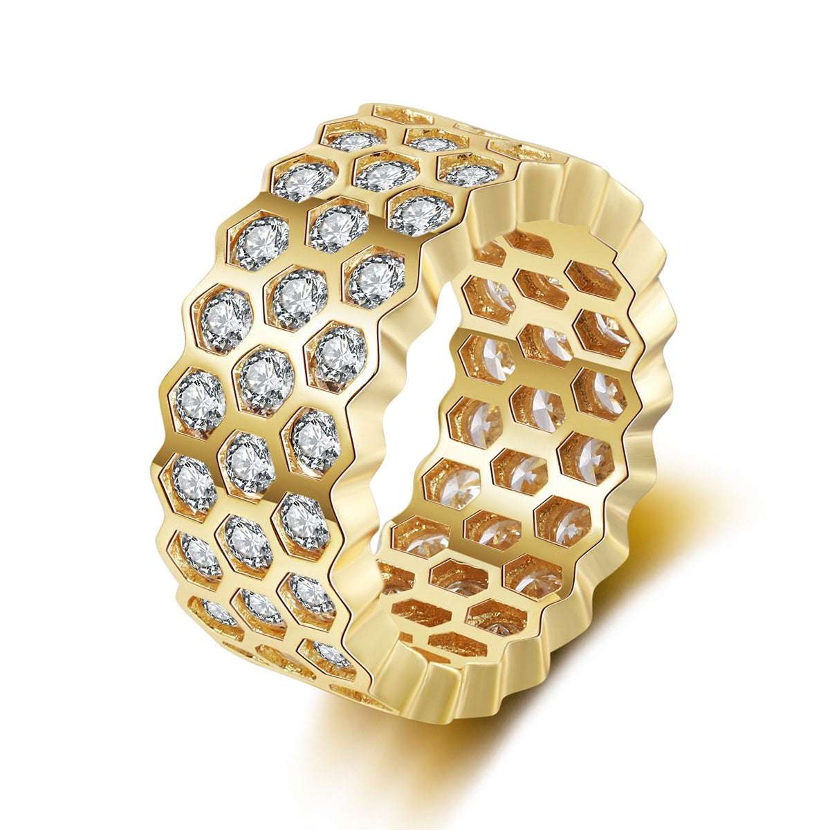 Cubic Zirconia & Goldtone Honeycomb Band Ring