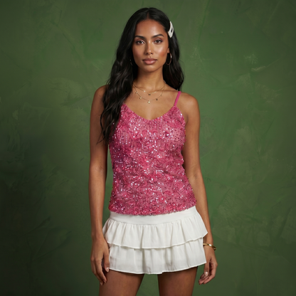 V-Neck Sparkle Spaghetti Strap Cami Tank Top