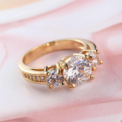 Cubic Zirconia & Goldtone Round-Cut Tri-Stone Ring