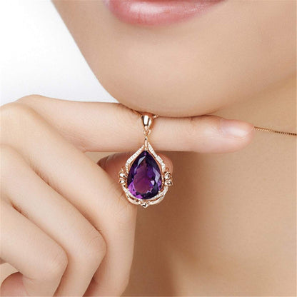 Purple Crystal & Cubic Zirconia Rose Goldtone Pendant Necklace
