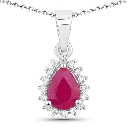 Genuine Pink Ruby and Lab Diamond Silver Halo Necklace