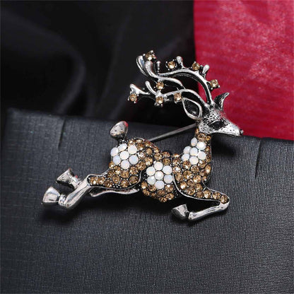 Cubic Zirconia & Silvertone Reindeer Brooch