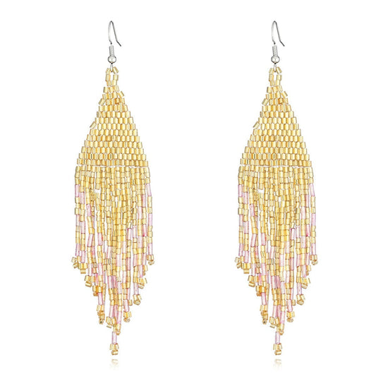 Yellow & Silvertone Tassel Drop Earrings