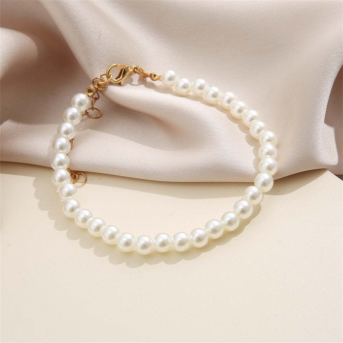 Pearl & Goldtone Beaded Anklet