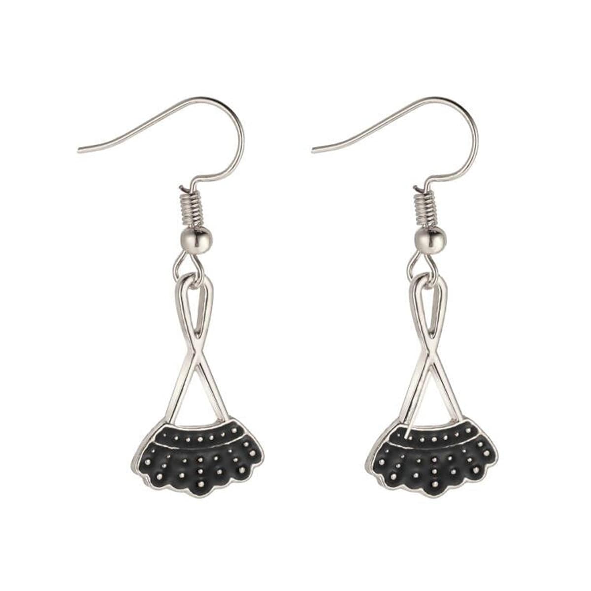 Black & Silvertone Dress Drop Earrings