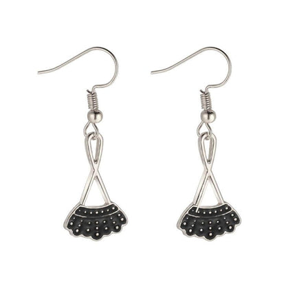 Black & Silvertone Dress Drop Earrings