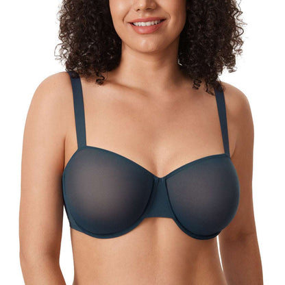 Cosnufy Sheer Mesh Balconette Bra
