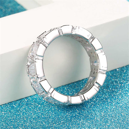 Crystal & Cubic Zirconia Silvertone Ladder Band Ring