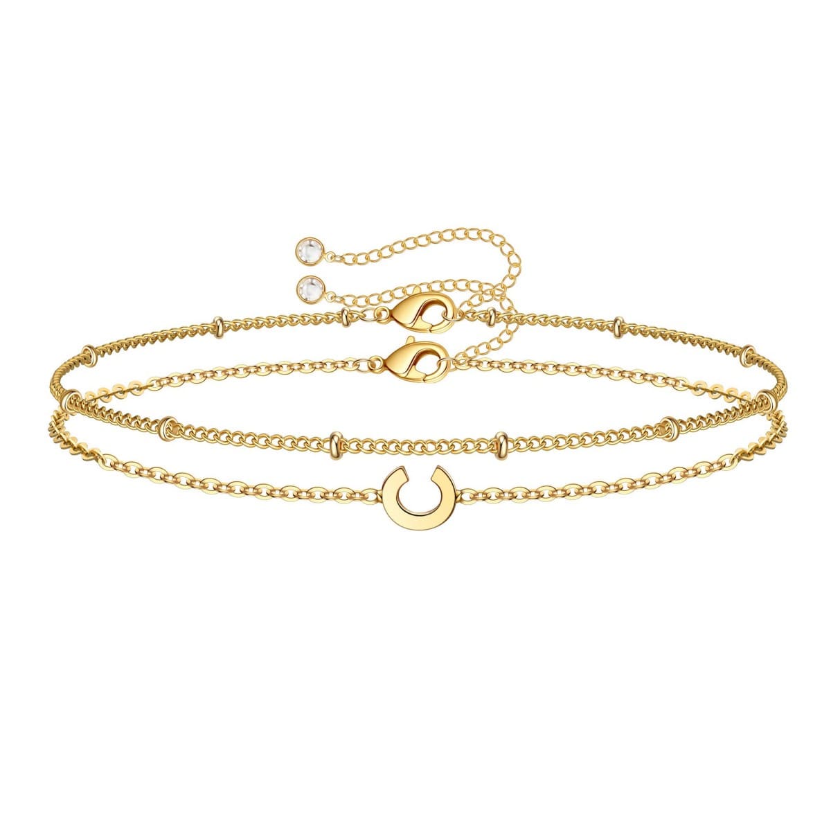 Dainty Initial Layered Chain Bracelet Personalized Adjustable