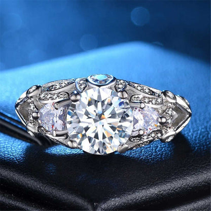 Cubic Zirconia & Crystal Silvertone Floral-Accent Prong Ring