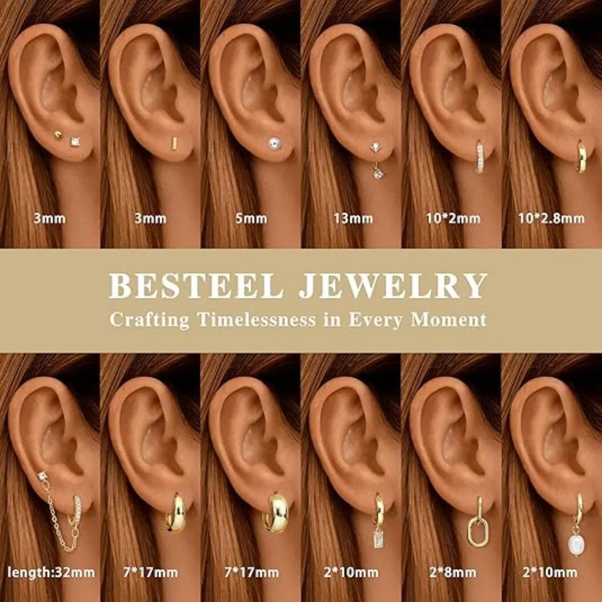13 Pairs Gold Earrings Set