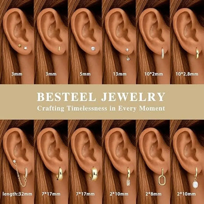 13 Pairs Gold Earrings Set