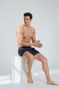 Christian Audigier Deep Solid Blue Low Waist Swim Shorts with Side Stripes BMS6190007M