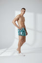 Christian Audigier Low Waist Men's Palm Print Sky Side Stripes Swim Shorts BMS619-0019M