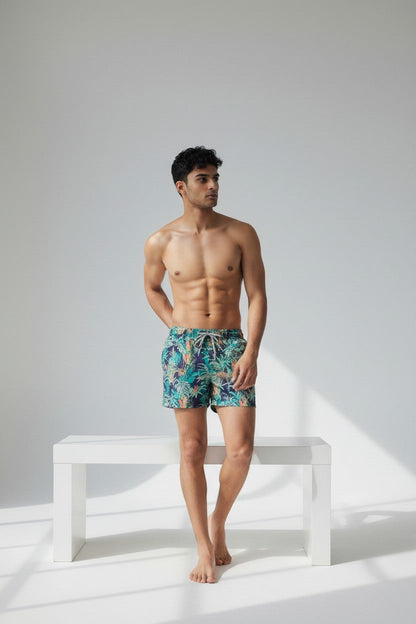 Christian Audigier Low Waist Multi-Leaf hidden Leopard Print Mens Swimwear Shorts BMS619-0016M