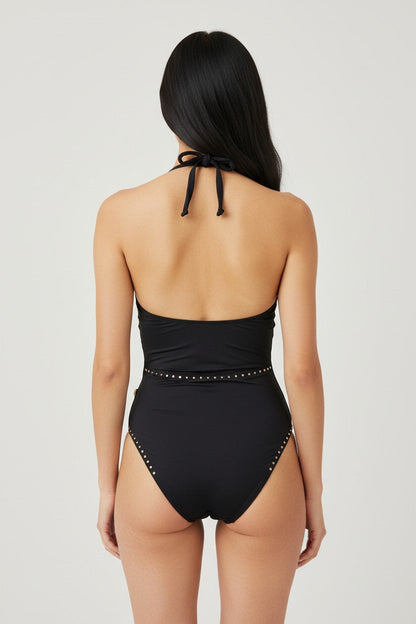 Christian Audigier Icon One Piece Rhinestone Black Swimsuit CA02-24SW-Rs