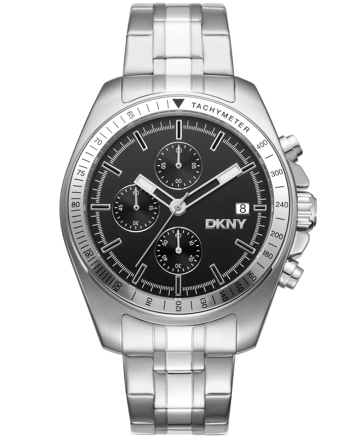 Dkny Men Watch, Silver Color Case, Black Dial, Stainless Steel Metal Bracelet, Chronograph, 10 Atm