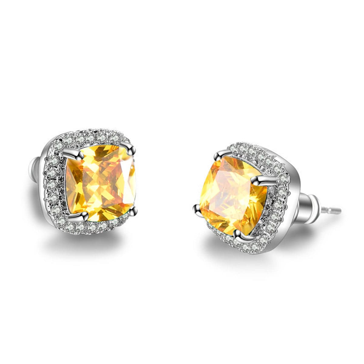 Yellow Princess Crystal & Silvertone Halo Stud Earrings