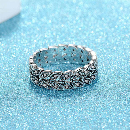 Cubic Zirconia & Silvertone Leaves Band Ring