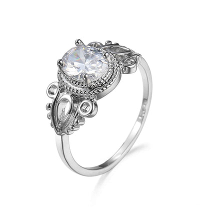 Crystal & Silvertone Openwork Milgrain Oval-Cut Ring