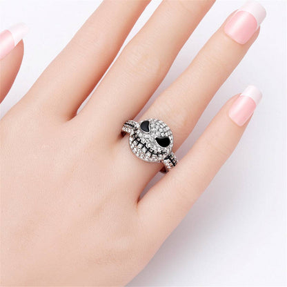 Cubic Zirconia & Silvertone Skull Band Ring