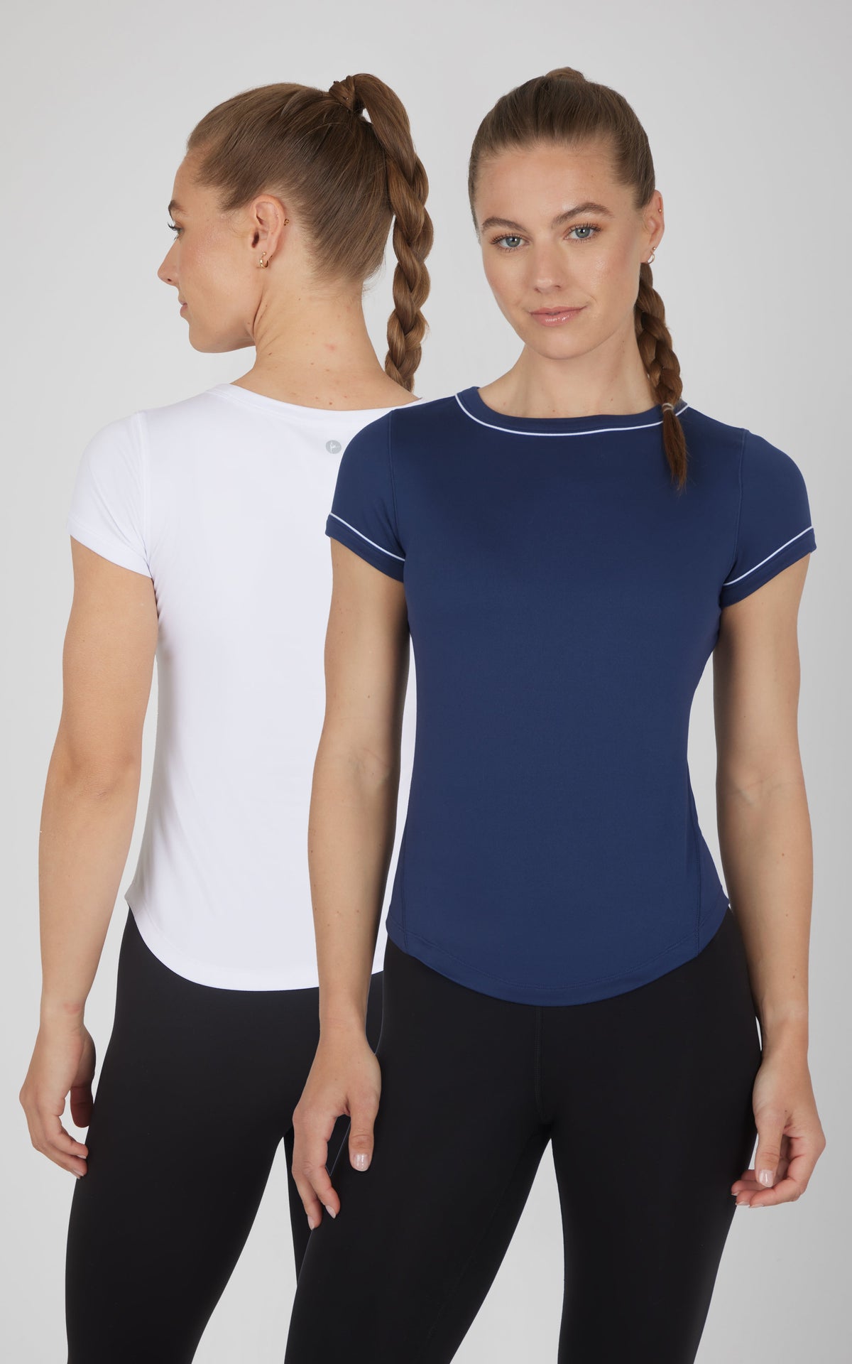 90 Degree by Reflex 2 PK Super Soft Synergy High Crew Neck Short Sleeve Top and Crew Neck Top
