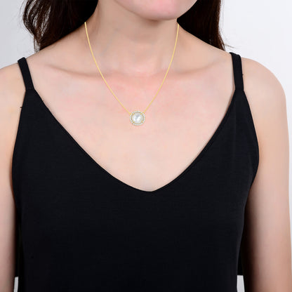 Gold Over Sterling Silver Mother Of Pearl and White Topaz Pendant Necklace with 18" Chain